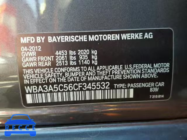 2012 BMW 328I WBA3A5C56CF345532 Bild 9