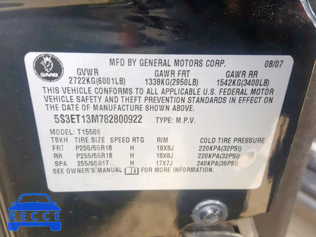 2008 SAAB 9-7X 5.3I 5S3ET13M782800922 image 9