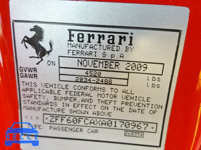 2010 FERRARI 599 GTB FI ZFF60FCAXA0170967 зображення 9