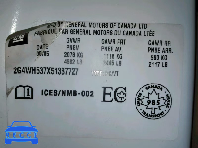 2005 BUICK ALLURE CXS 2G4WH537X51337727 image 9
