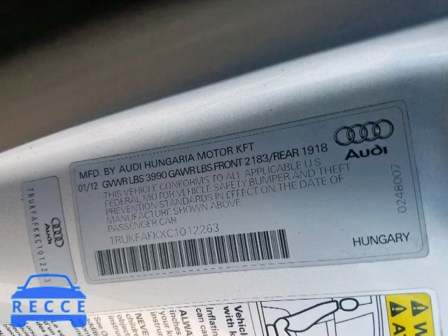 2012 AUDI TT PRESTIG TRUKFAFKXC1012263 зображення 9