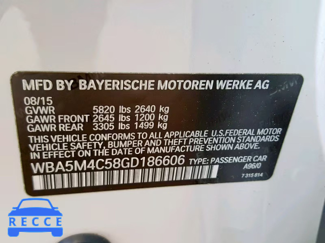 2016 BMW 535 XIGT WBA5M4C58GD186606 зображення 9