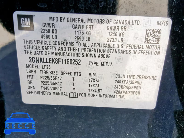 2015 CHEVROLET EQUINOX L 2GNALLEK8F1160252 image 9