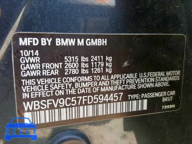 2015 BMW M5 WBSFV9C57FD594457 зображення 9