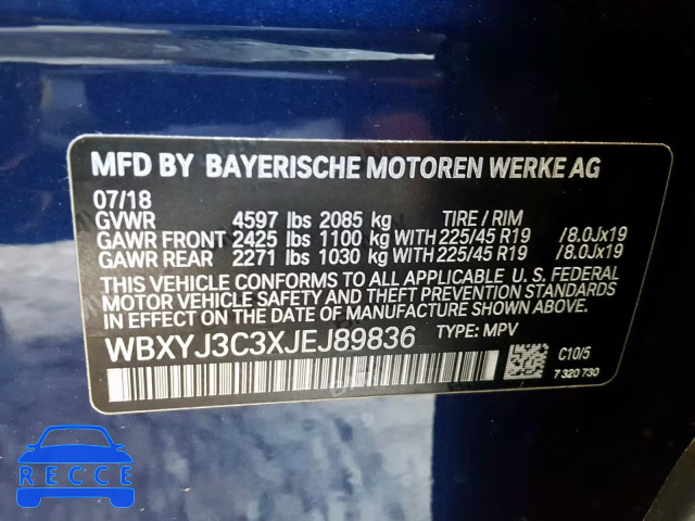 2018 BMW X2 SDRIVE2 WBXYJ3C3XJEJ89836 image 9