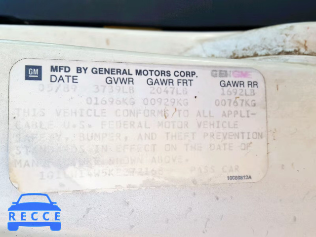 1989 CHEVROLET BERETTA GT 1G1LW14W5KE272168 image 9
