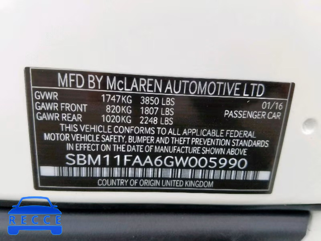 2016 MCLAREN AUTOMATICOTIVE 650S SPIDE SBM11FAA6GW005990 Bild 9