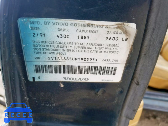 1991 VOLVO 240 BASE YV1AA8850M1902951 Bild 9