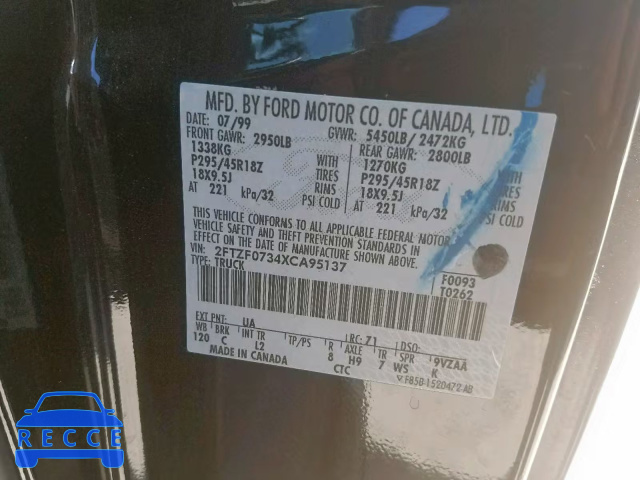 1999 FORD F150 SVT L 2FTZF0734XCA95137 image 9