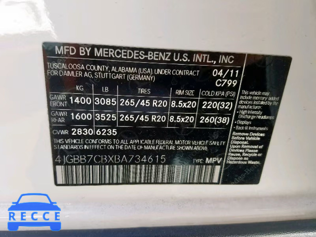 2011 MERCEDES-BENZ ML 550 4MA 4JGBB7CBXBA734615 image 9
