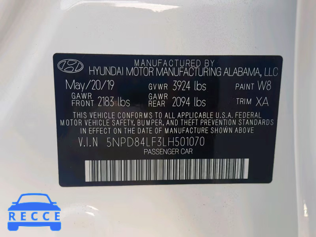 2020 HYUNDAI ELANTRA SE 5NPD84LF3LH501070 зображення 9