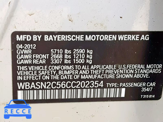 2012 BMW 535 IGT WBASN2C56CC202354 зображення 9