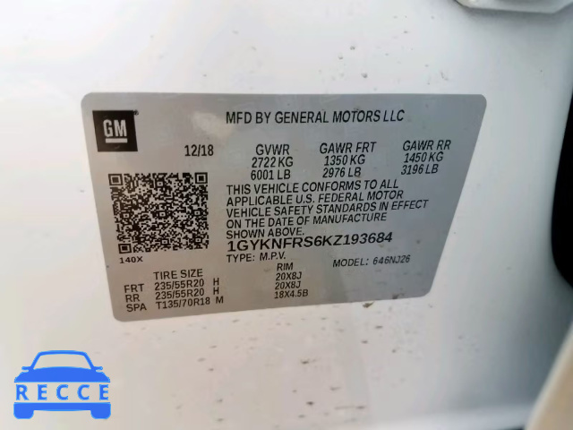 2019 CADILLAC XT5 PREMIU 1GYKNFRS6KZ193684 image 9