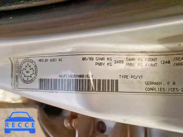 2000 AUDI A8 QUATTRO WAUFL54D6YN001824 image 8