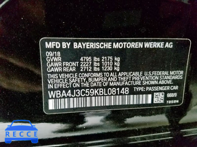 2019 BMW 430XI GRAN WBA4J3C59KBL08148 image 9