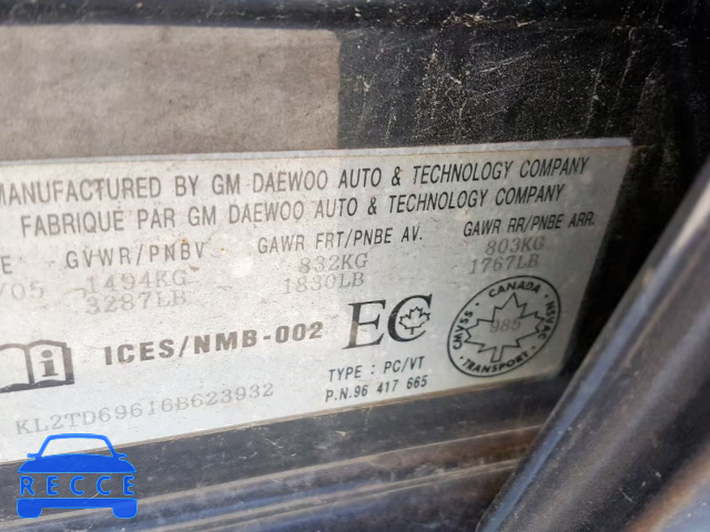 2006 PONTIAC WAVE KL2TD69616B623932 image 9