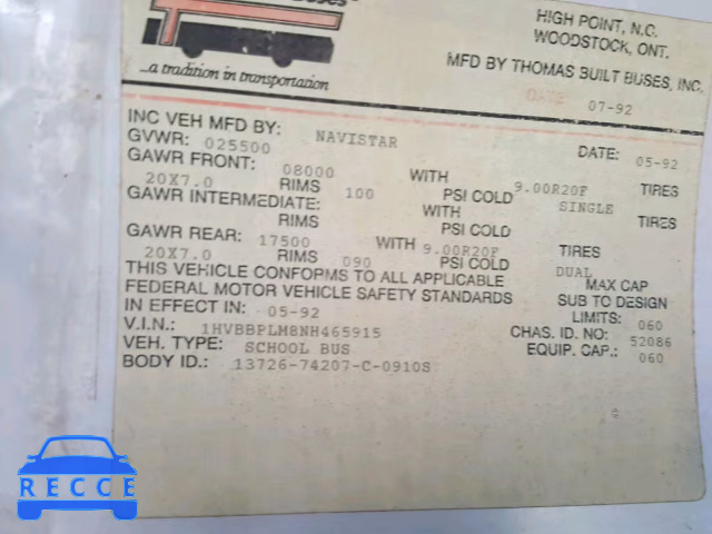 1992 INTERNATIONAL 3000 3800 1HVBBPLM8NH465915 image 9