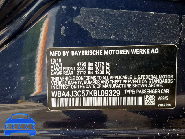 2019 BMW 430XI GRAN WBA4J3C57KBL09329 зображення 9