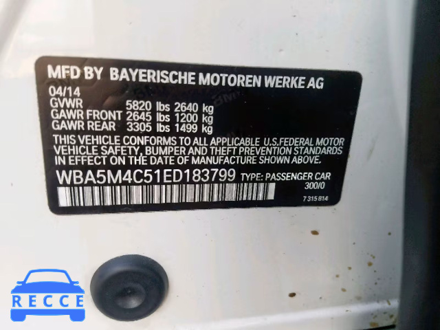 2014 BMW 535 XIGT WBA5M4C51ED183799 зображення 9