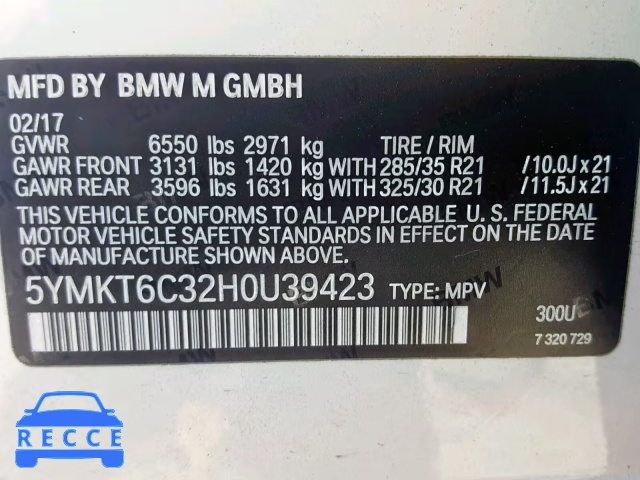 2017 BMW X5 M 5YMKT6C32H0U39423 зображення 9