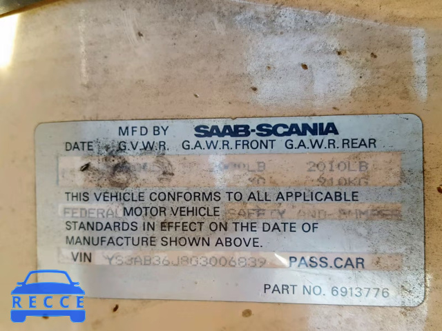 1986 SAAB 900 YS3AB36J8G3006839 image 9