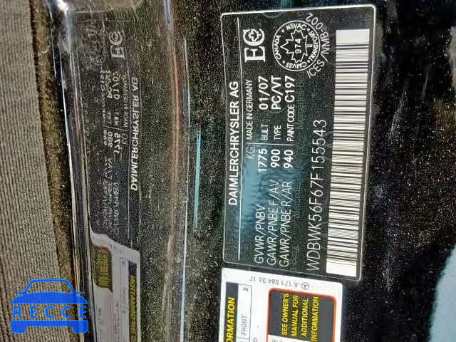 2007 MERCEDES-BENZ SLK 350 WDBWK56F67F155543 зображення 8