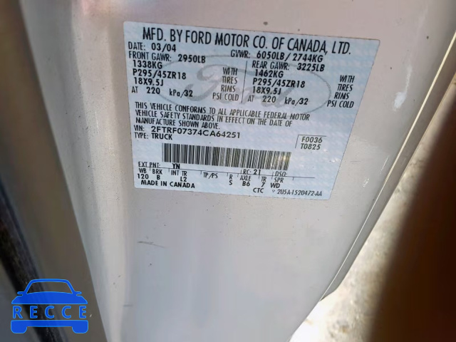 2004 FORD F150 SVT L 2FTRF07374CA64251 image 9