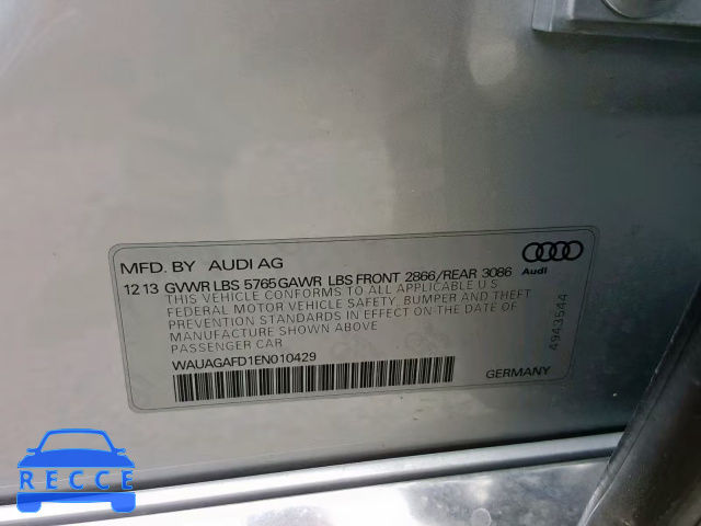 2014 AUDI A8 QUATTRO WAUAGAFD1EN010429 image 9