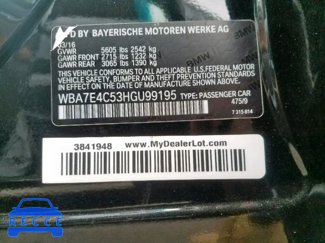 2017 BMW 740 XI WBA7E4C53HGU99195 image 9