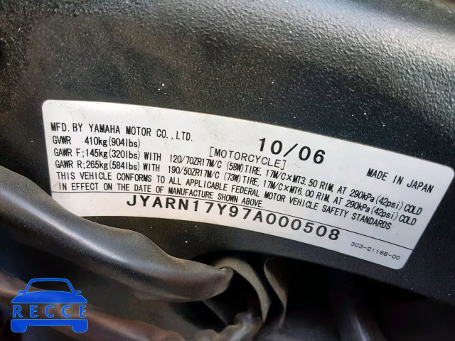 2007 YAMAHA FZ1 S JYARN17Y97A000508 image 9