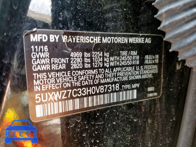 2017 BMW X3 SDRIVE2 5UXWZ7C33H0V87318 image 9
