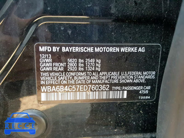2014 BMW 650 XI WBA6B4C57ED760362 image 9
