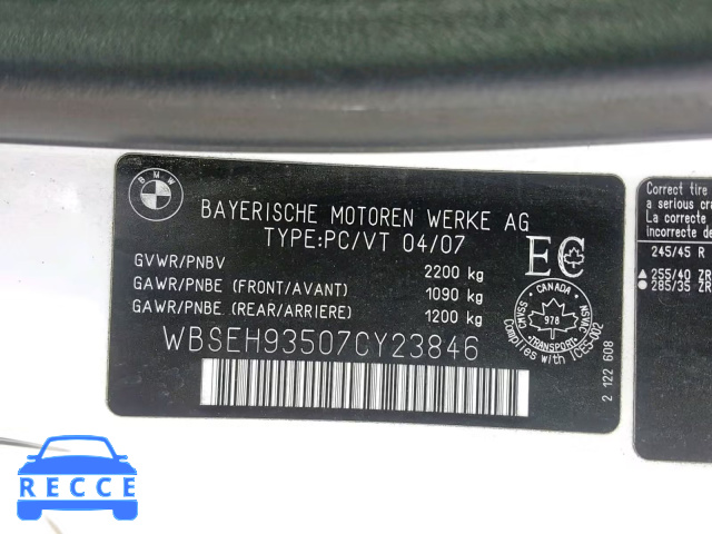 2007 BMW M6 WBSEH93507CY23846 image 9