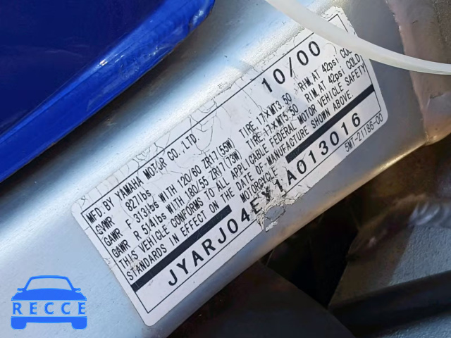 2001 YAMAHA YZFR6 L JYARJ04EX1A013016 image 9
