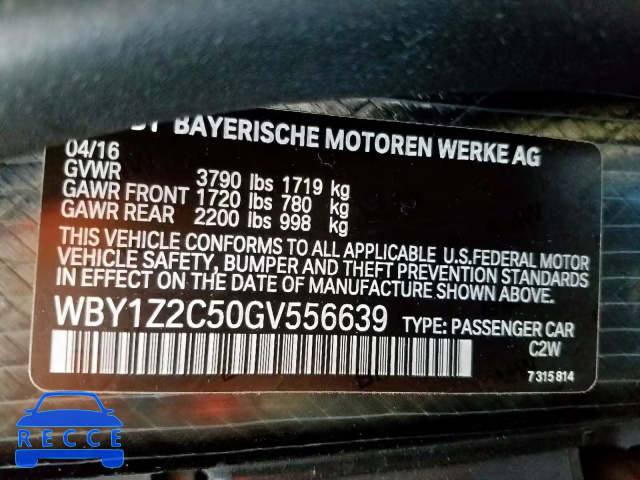 2016 BMW I3 BEV WBY1Z2C50GV556639 зображення 9