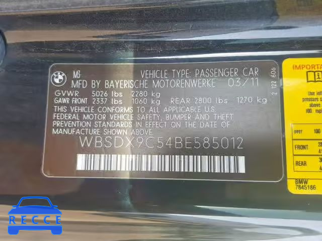 2011 BMW M3 WBSDX9C54BE585012 зображення 9