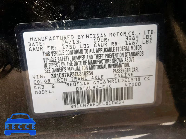 2014 NISSAN VERSA SV 3N1CN7AP3EL810254 image 9