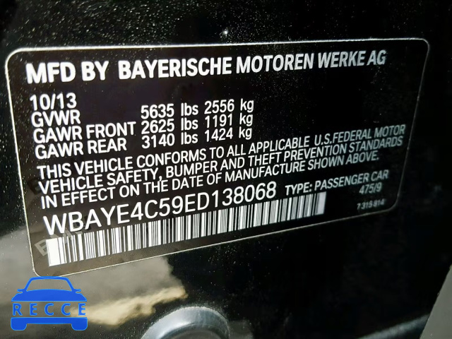2014 BMW 740 LI WBAYE4C59ED138068 image 9