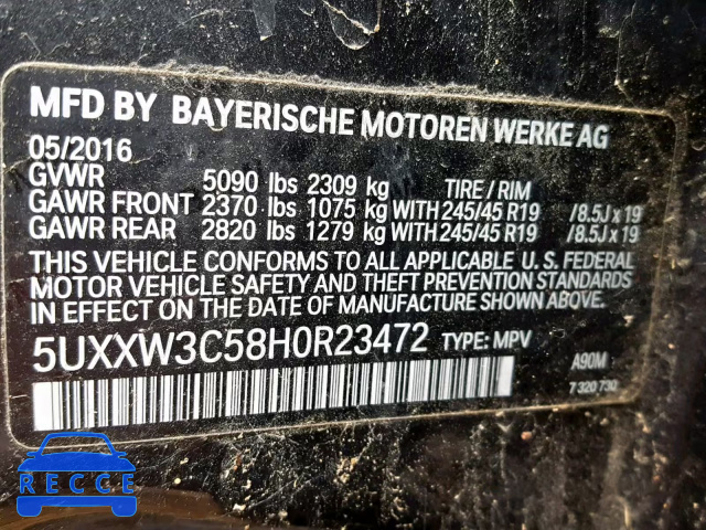 2017 BMW X4 XDRIVE2 5UXXW3C58H0R23472 зображення 9