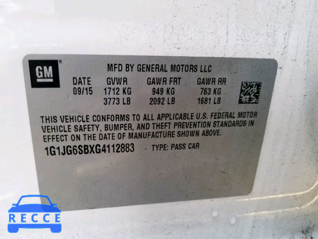 2016 CHEVROLET SONIC RS 1G1JG6SBXG4112883 image 9