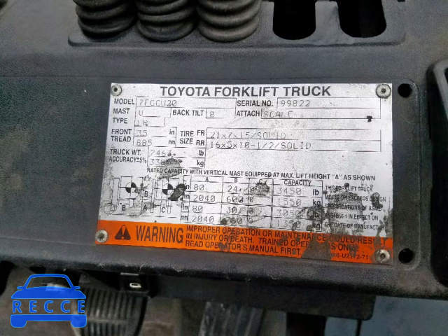 2007 TOYOTA FORKLIFT 99822 image 9