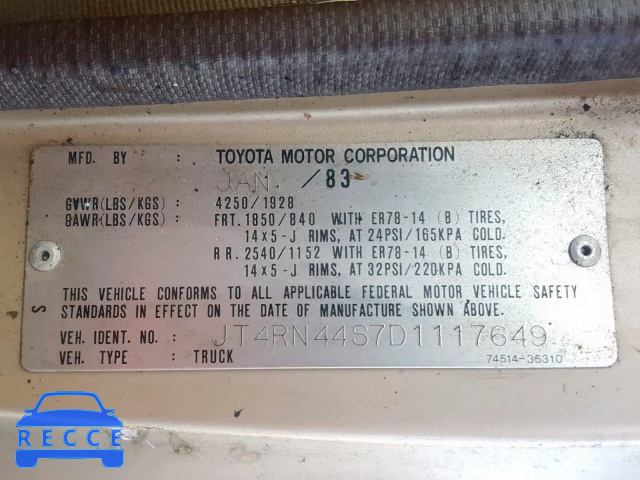1983 TOYOTA PICKUP 1/2 JT4RN44S7D1117649 image 9