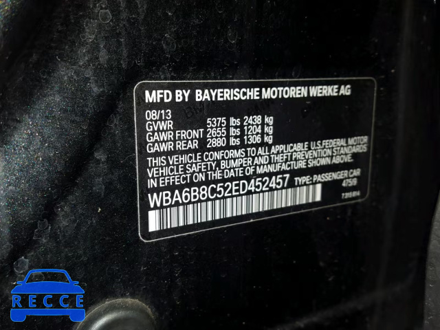 2014 BMW 640 XI WBA6B8C52ED452457 зображення 9