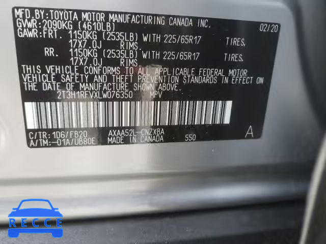 2020 TOYOTA RAV4 LE 2T3H1RFVXLW076350 image 9