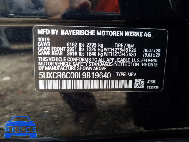 2020 BMW X5 XDRIVE4 5UXCR6C00L9B19640 image 9