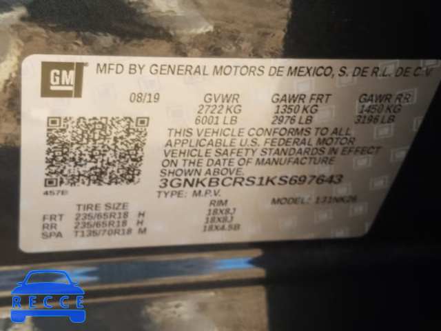 2019 CHEVROLET BLAZER 2LT 3GNKBCRS1KS697643 image 9