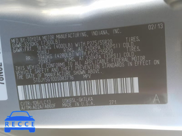 2013 TOYOTA SEQUOIA LI 5TDJY5G10DS083716 image 9