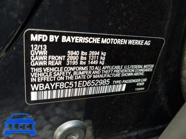 2014 BMW 750 LXI WBAYF8C51ED652985 image 9