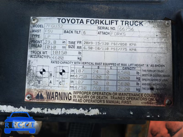 2007 TOYOTA FORKLIFT 66756 зображення 9