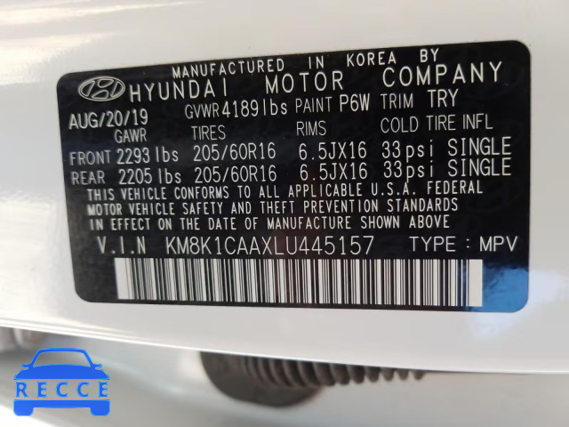 2020 HYUNDAI KONA SE KM8K1CAAXLU445157 image 9